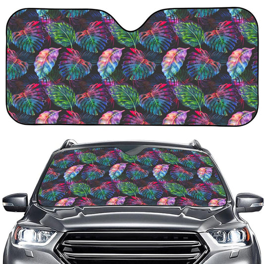 Colorful Tropical Leaves Pattern Print Car Windshield Sun Shade