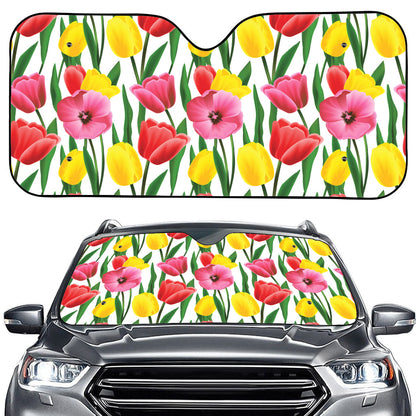 Colorful Tulip Pattern Print Car Windshield Sun Shade