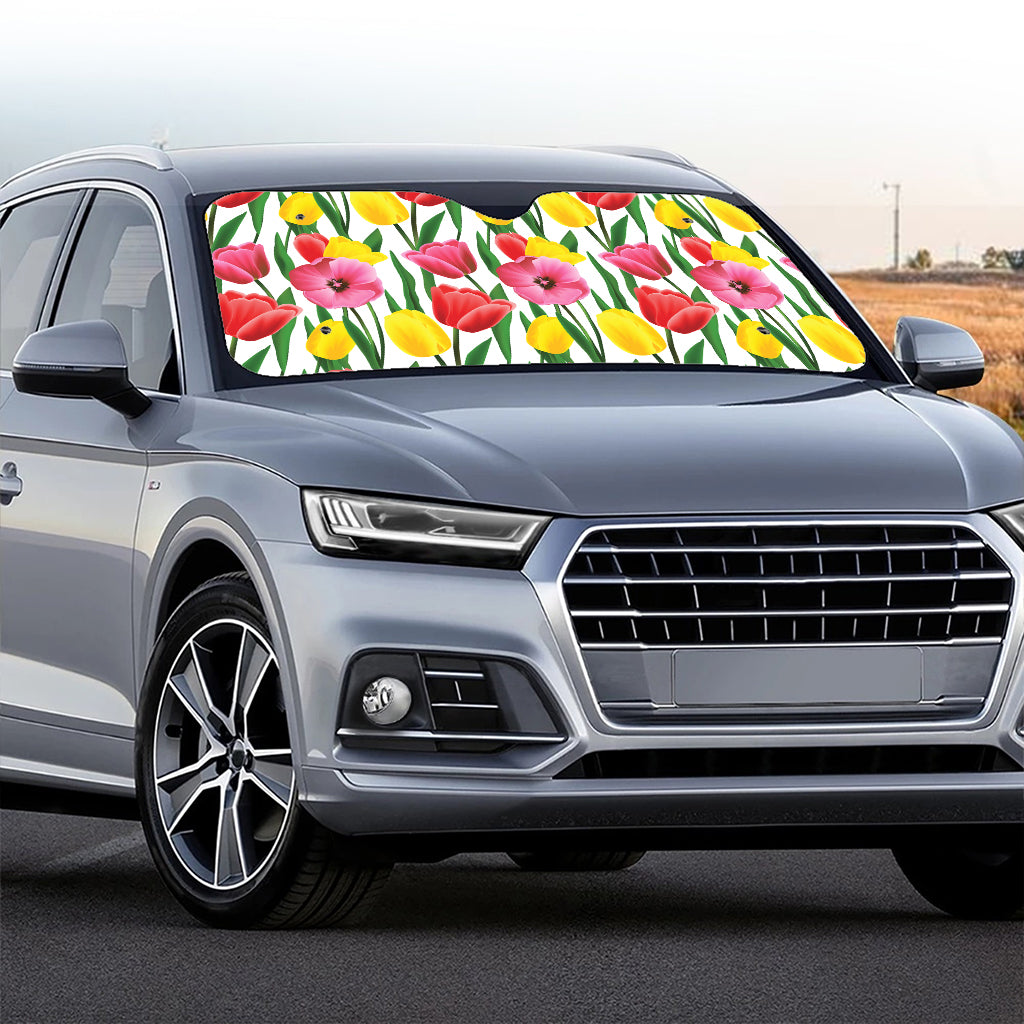 Colorful Tulip Pattern Print Car Windshield Sun Shade