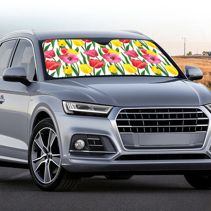 Colorful Tulip Pattern Print Car Windshield Sun Shade