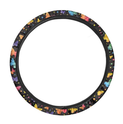 Colorful Watercolor Butterfly Print Car Steering Wheel Cover