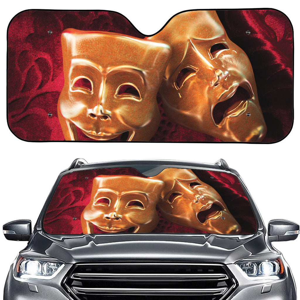 Comedy And Tragedy Theater Masks Print Car Windshield Sun Shade