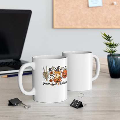 Peace Love Pumpkin Halloween Corgi Coffee Mug