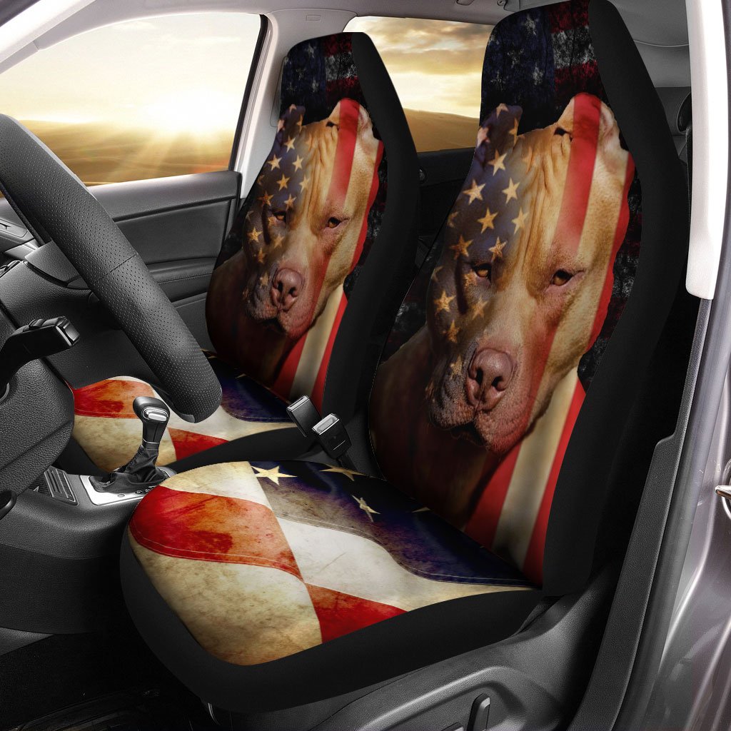 Coolest Pitbull Dog Car Seat Covers Custom American Flag Car Accessories
