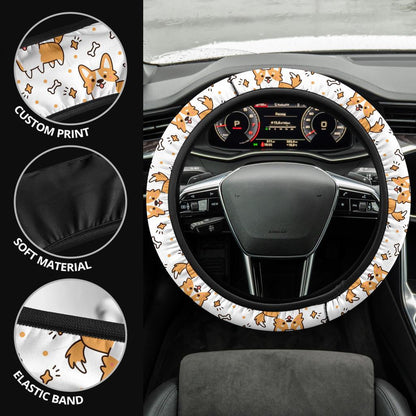 Corgi Cute Partern Premium Car Steering Wheel Cover