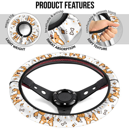 Corgi Cute Partern Premium Car Steering Wheel Cover