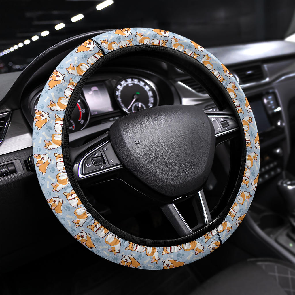 Corgi Cute Print Christmas Premium Custom Car Steering Wheel Cover