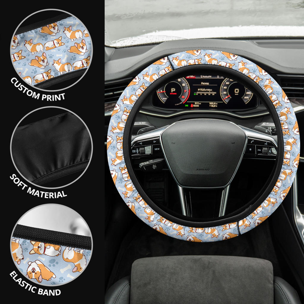 Corgi Cute Print Christmas Premium Custom Car Steering Wheel Cover