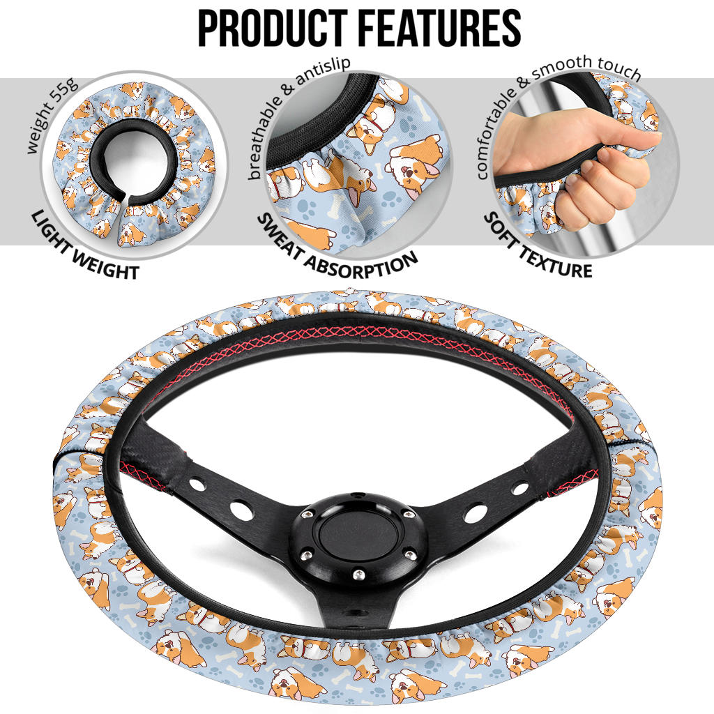 Corgi Cute Print Christmas Premium Custom Car Steering Wheel Cover