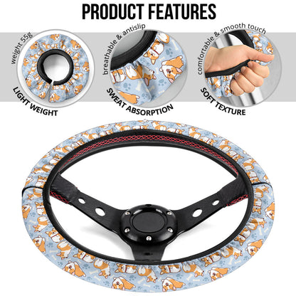 Corgi Cute Print Christmas Premium Custom Car Steering Wheel Cover
