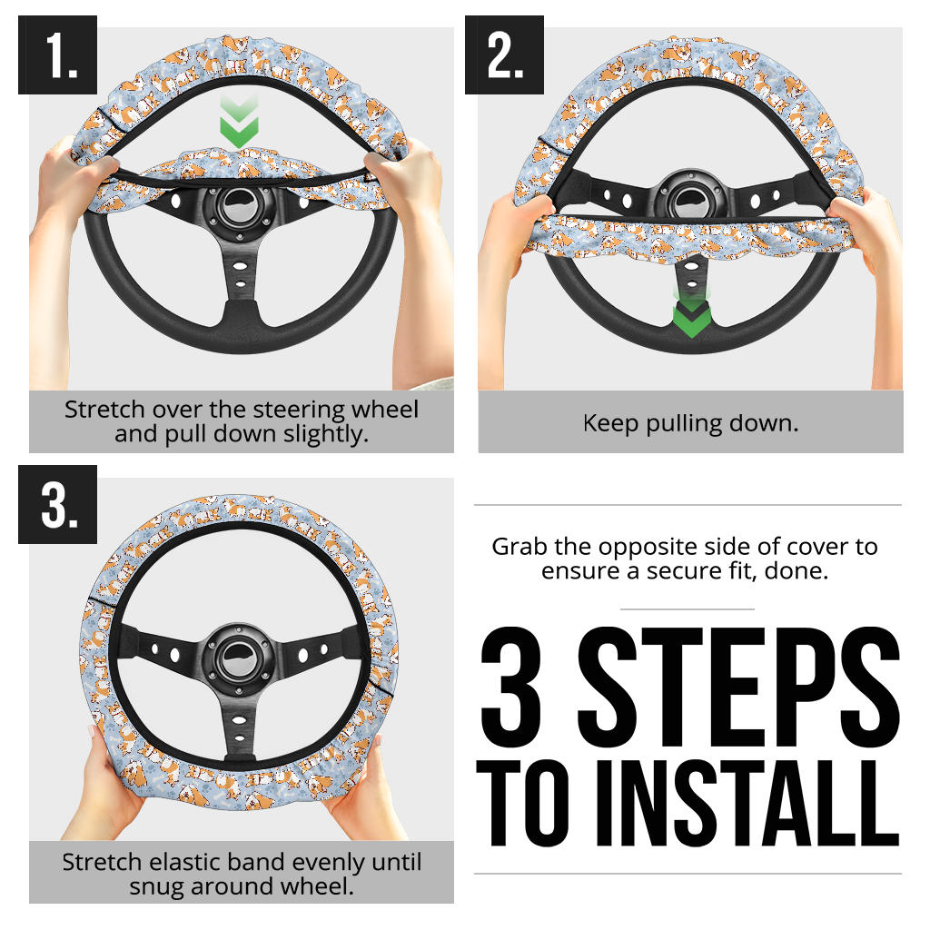 Corgi Cute Print Christmas Premium Custom Car Steering Wheel Cover