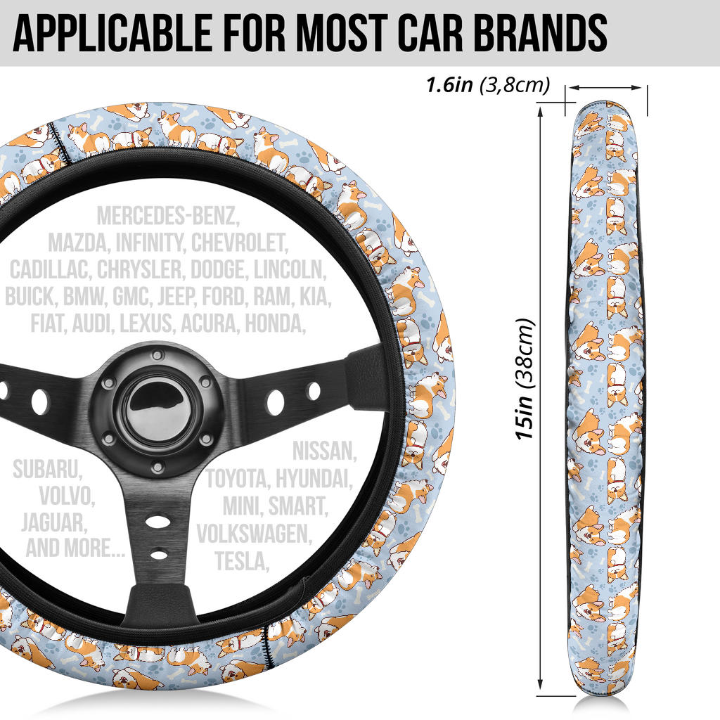 Corgi Cute Print Christmas Premium Custom Car Steering Wheel Cover