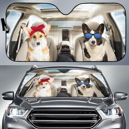 Corgi Family Auto Sun Shade Windshield Accessories Decor Gift