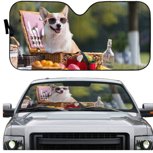 Corgi Picnic Custom Car Auto Sun Shades Windshield Accessories Decor Gift