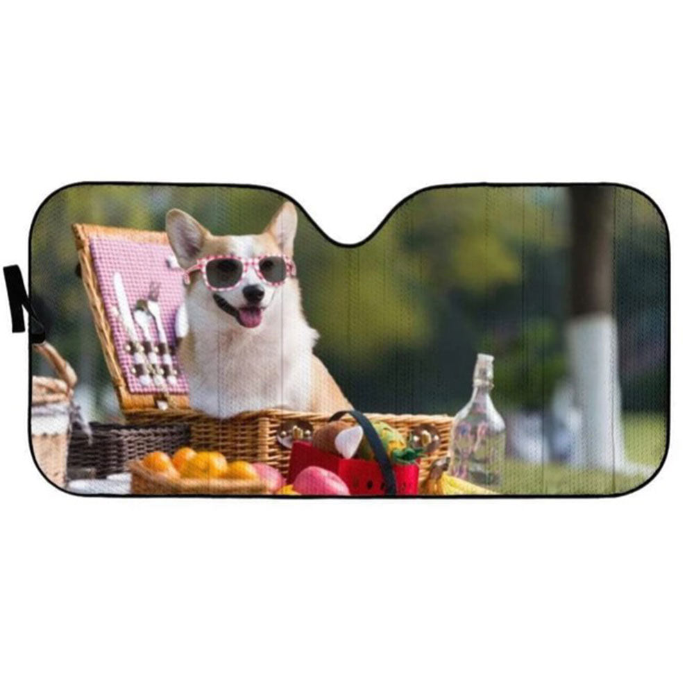 Corgi Picnic Custom Car Auto Sun Shades Windshield Accessories Decor Gift