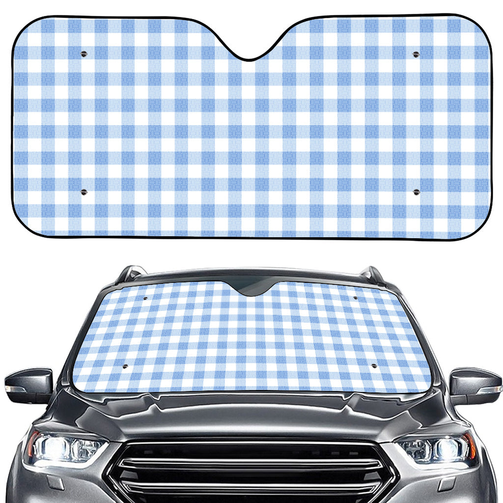 Cornflower Blue And White Gingham Print Car Windshield Sun Shade