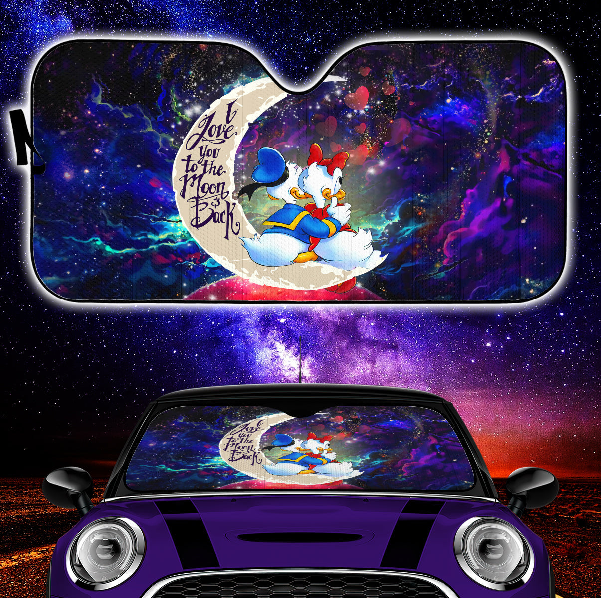 Couple Cute Duck Couple Love You To The Moon Galaxy Car Auto Sunshades