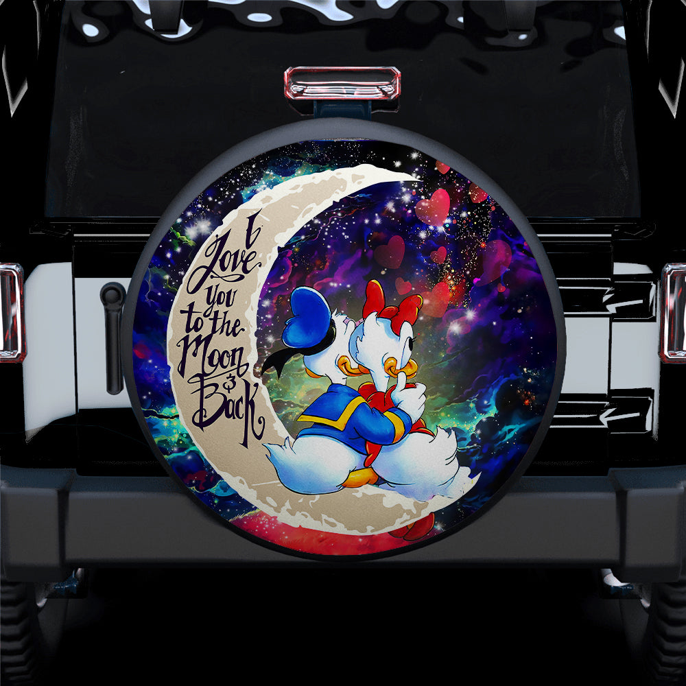 Couple Cute Duck Couple Love You To The Moon Galaxy Car Spare Tire Cover