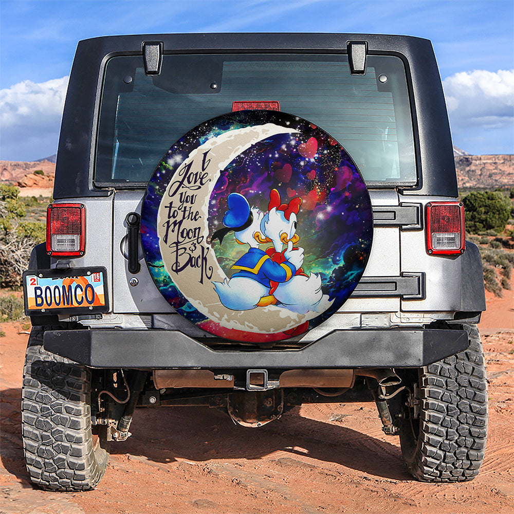 Couple Cute Duck Couple Love You To The Moon Galaxy Car Spare Tire Cover