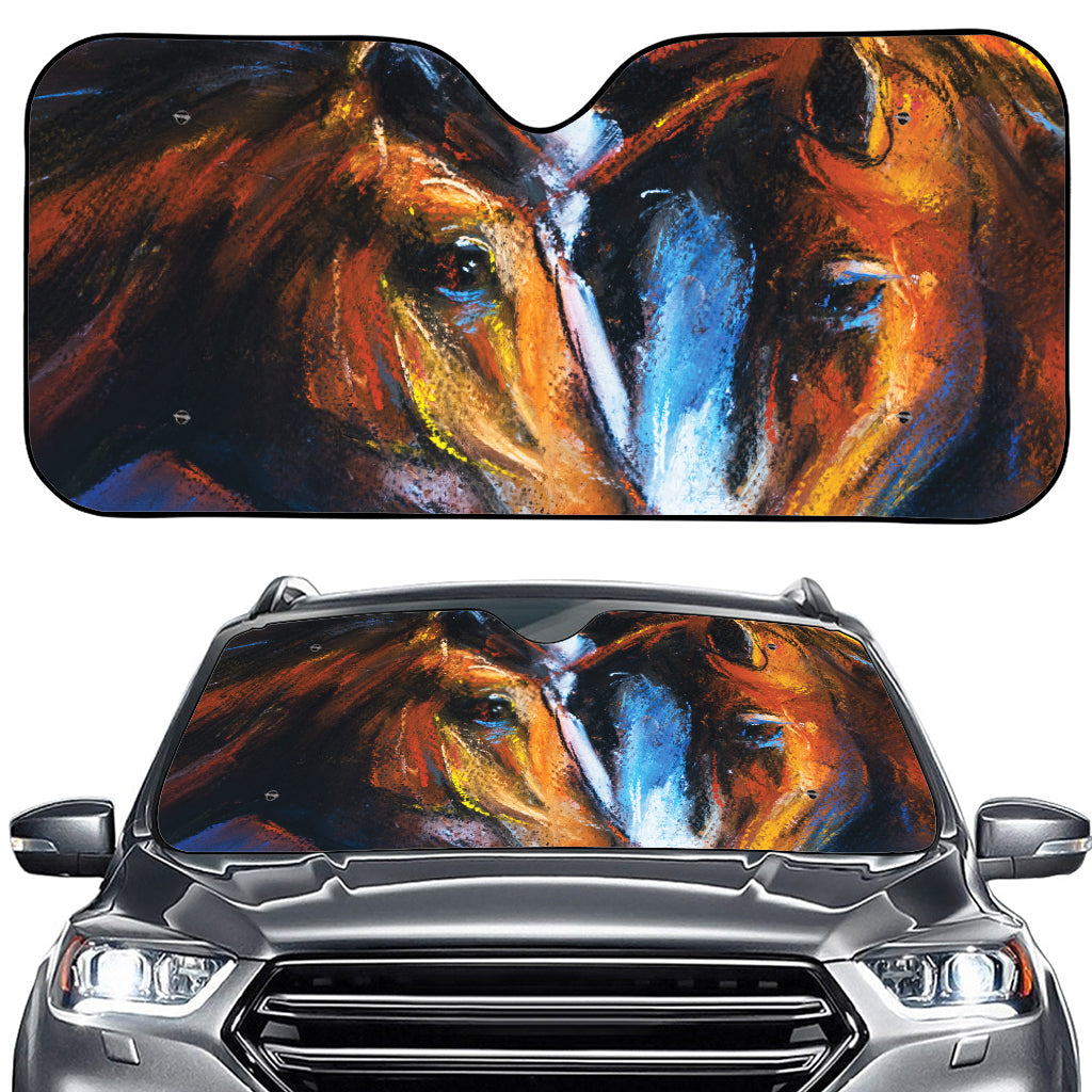 Couple Horses Painting Print Car Windshield Sun Shade