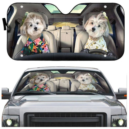 Couple Lovely Shih Tzu Puppies Custom Car Auto Sun Shades Windshield Accessories Decor Gift