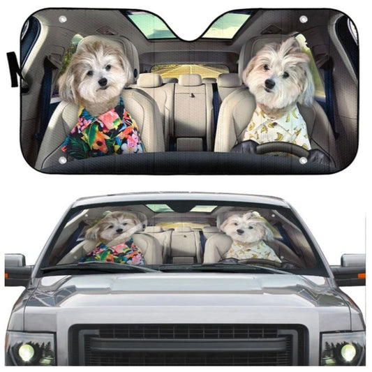 Couple Lovely Shih Tzu Puppies Custom Car Auto Sun Shades Windshield Accessories Decor Gift
