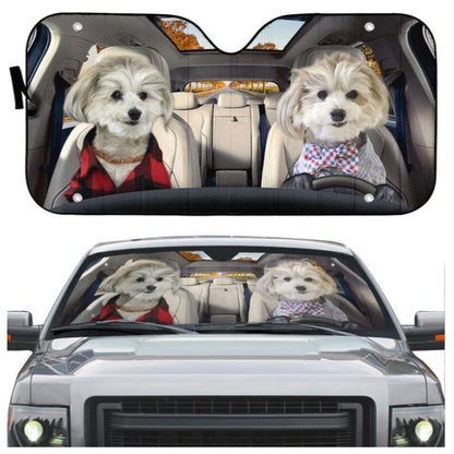 Couple Shih Tzu Puppies Custom Car Auto Sun Shades Windshield Accessories Decor Gift