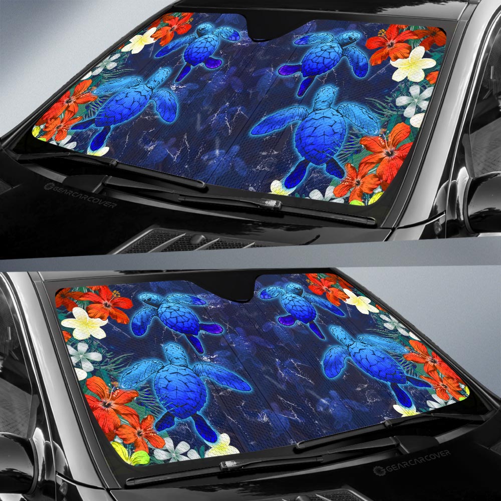 Couple Turtle Car Sunshade Custom Hibiscus Flowers Car Accessories