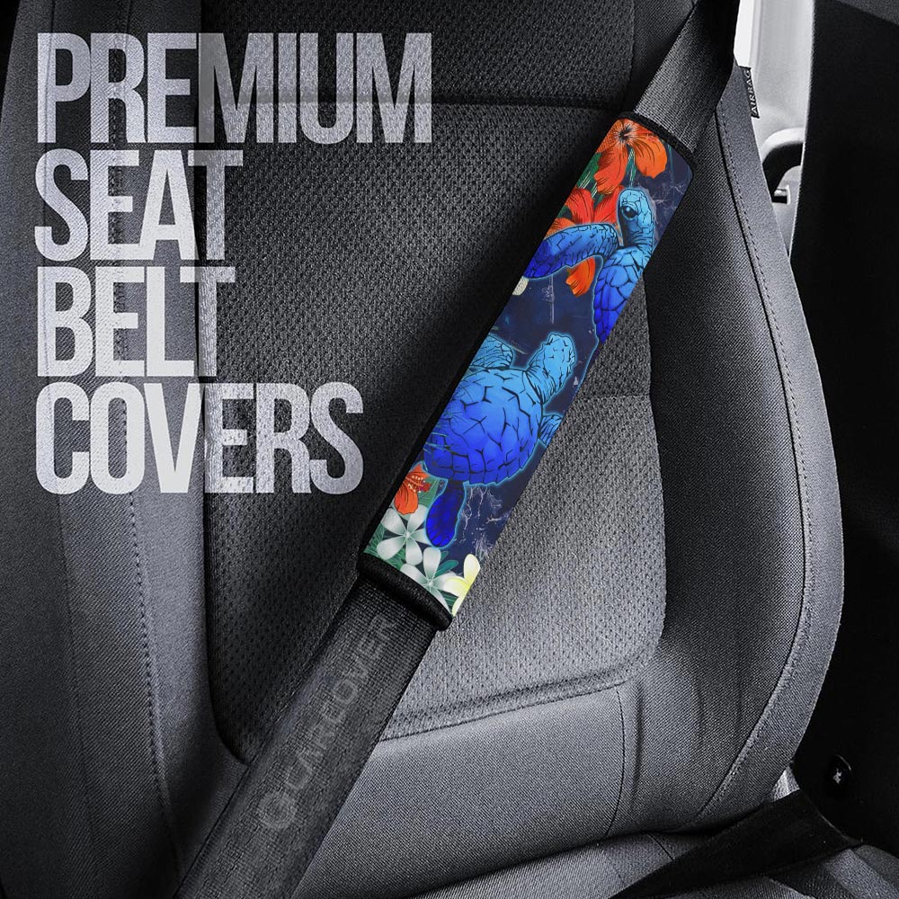 Couple Turtle Seat Belt Covers Custom Hibiscus Flowers Car Accessories