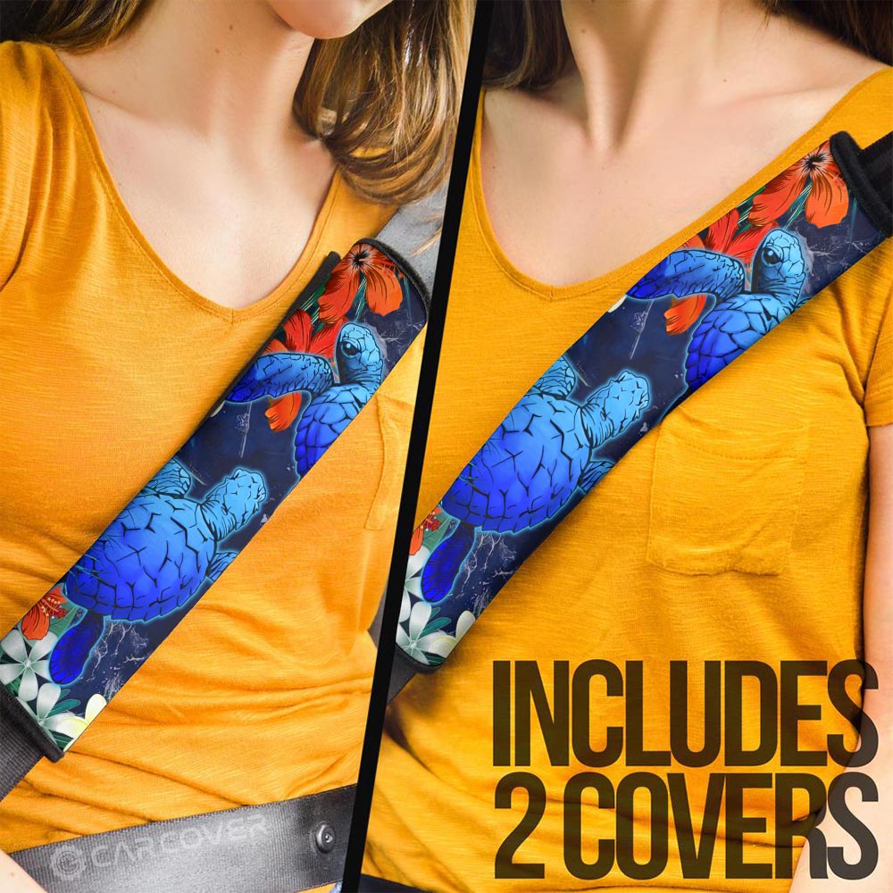 Couple Turtle Seat Belt Covers Custom Hibiscus Flowers Car Accessories