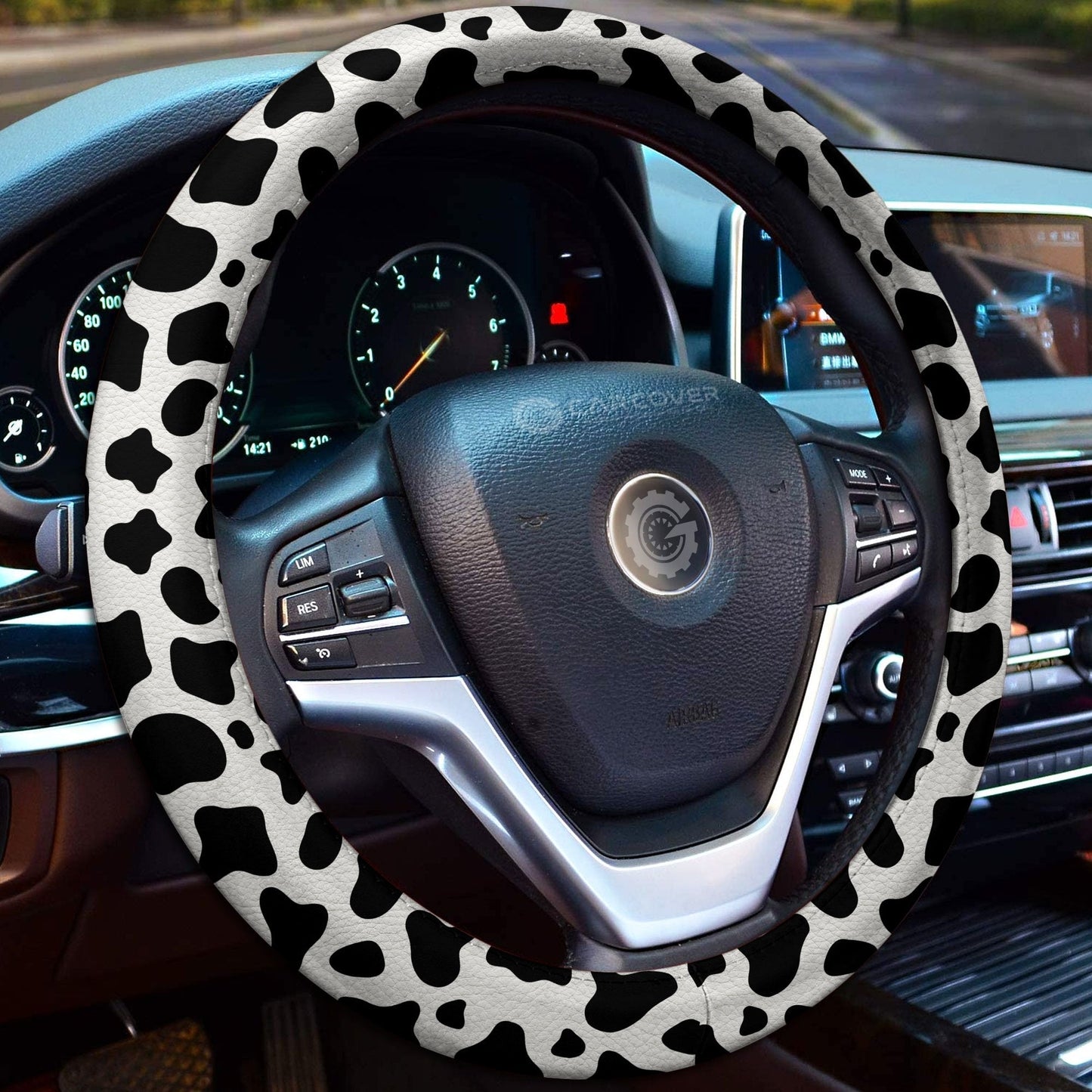 Cow Dairy Steering Wheel Cover Custom Animal Skin Printed Car Interior Accessories