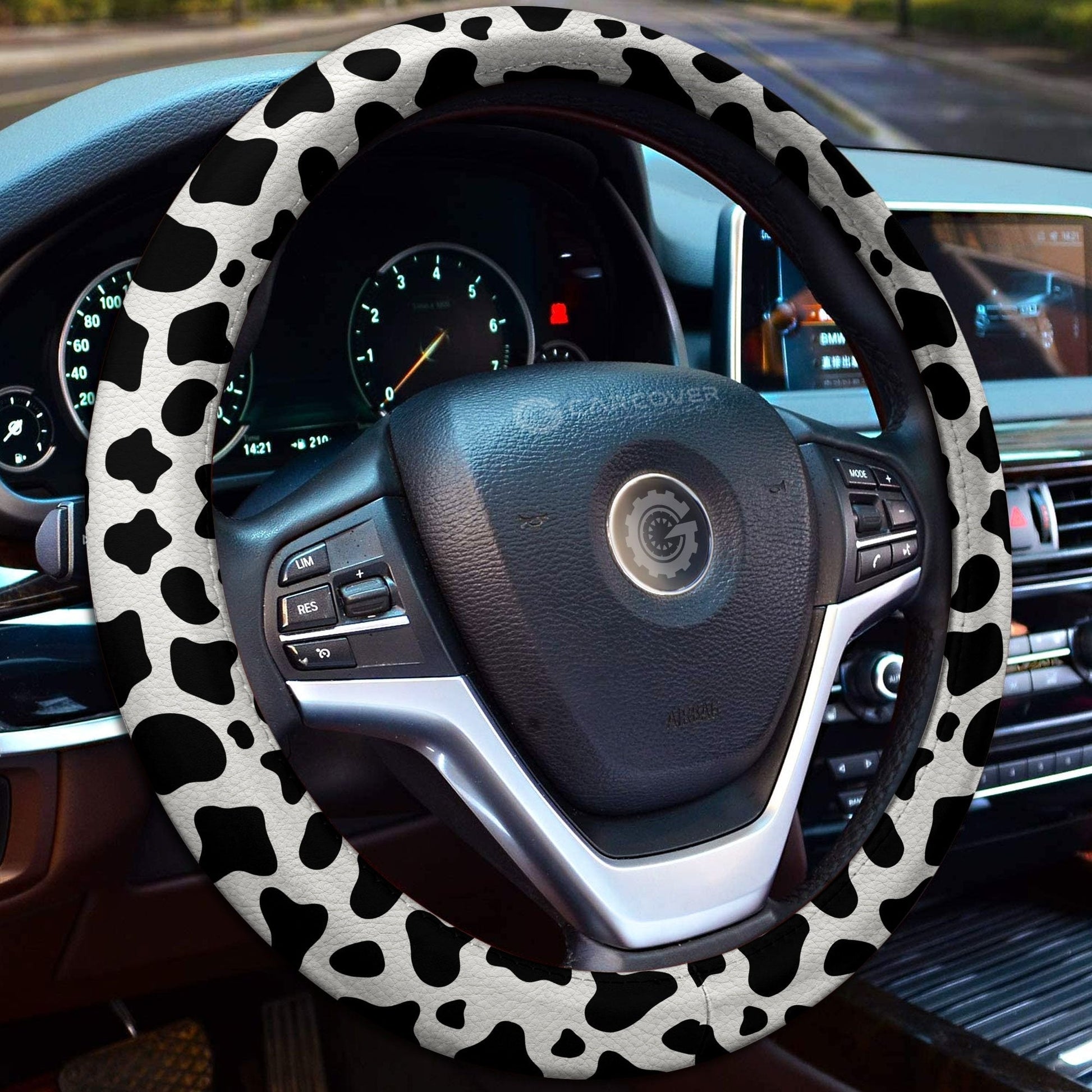 Cow Dairy Steering Wheel Cover Custom Animal Skin Printed Car Interior Accessories