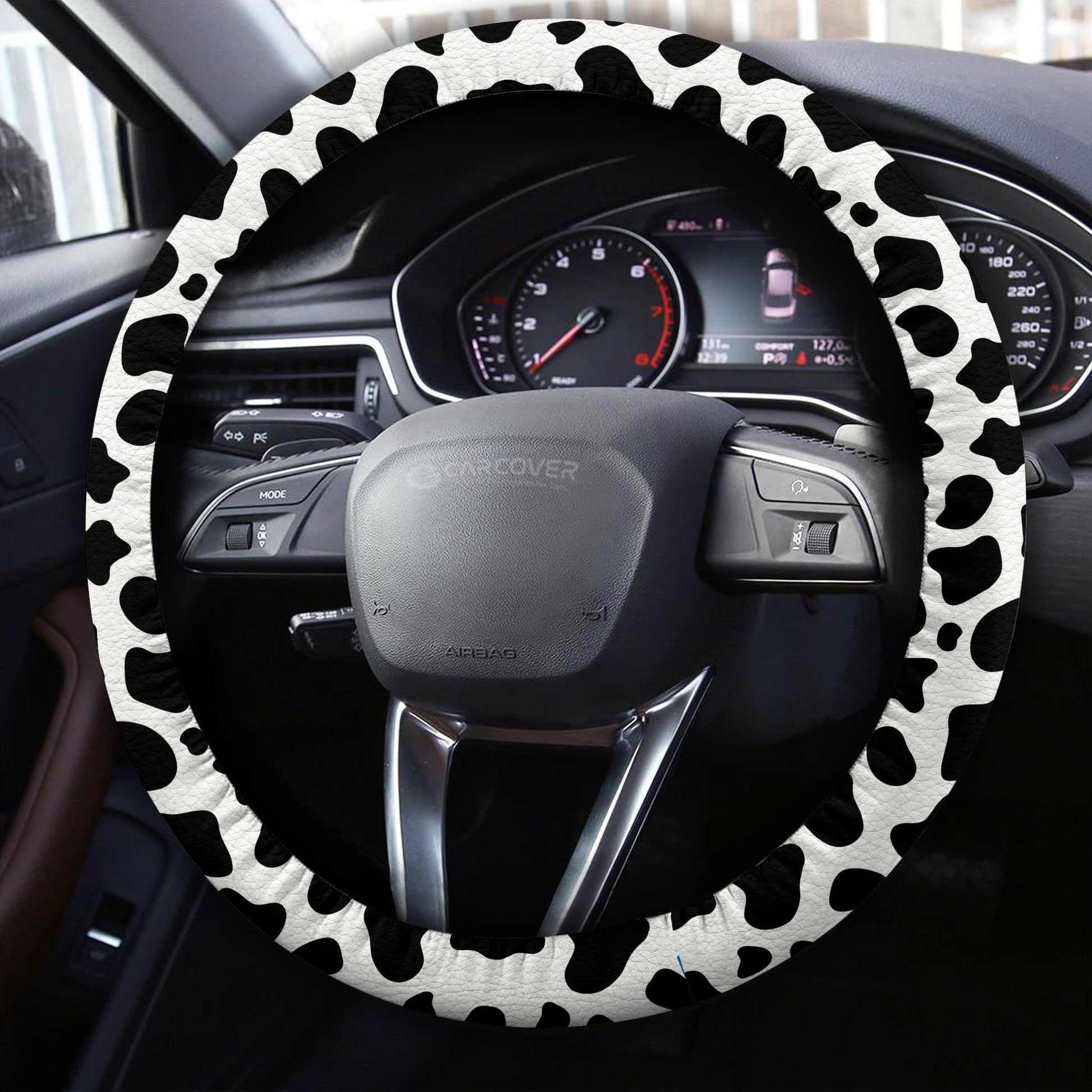 Cow Dairy Steering Wheel Cover Custom Animal Skin Printed Car Interior Accessories