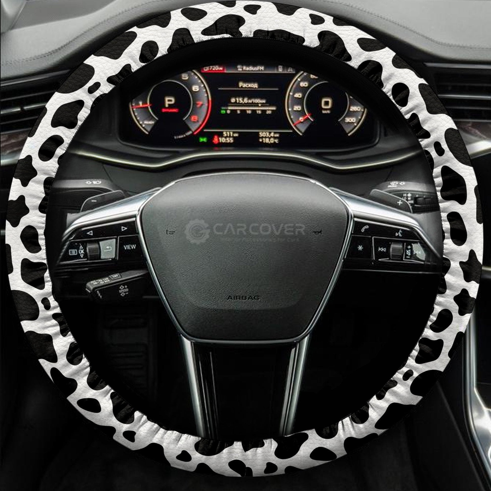 Cow Dairy Steering Wheel Cover Custom Animal Skin Printed Car Interior Accessories
