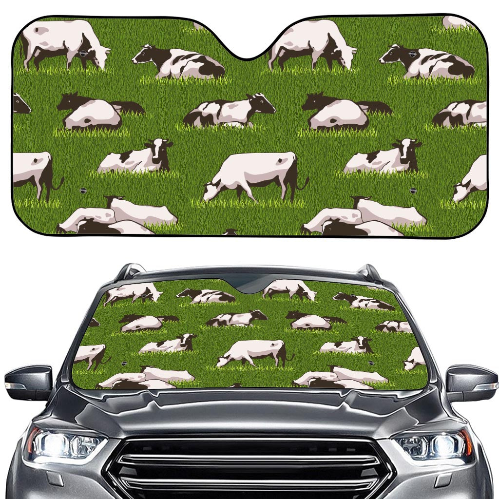 Cow On Green Grass Pattern Print Car Windshield Sun Shade