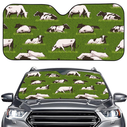 Cow On Green Grass Pattern Print Car Windshield Sun Shade
