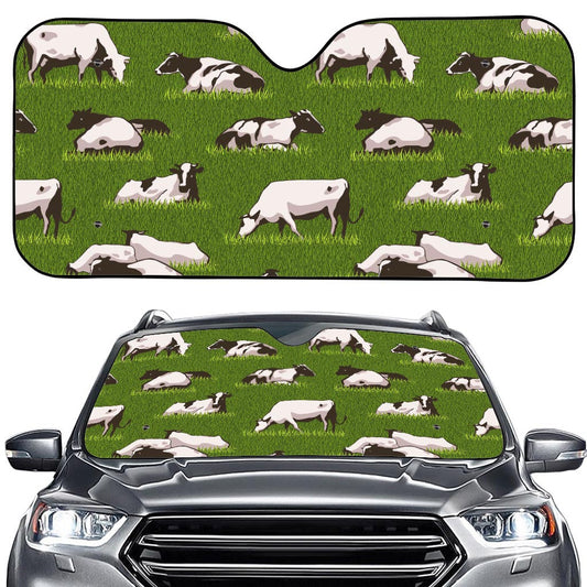 Cow On Green Grass Pattern Print Car Windshield Sun Shade