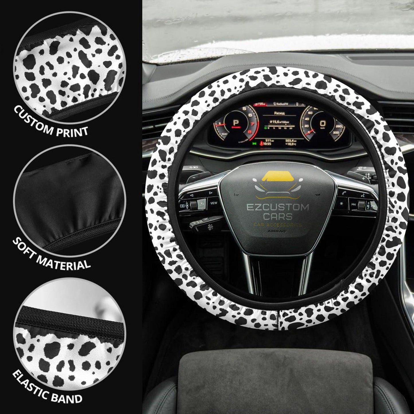 Cow Skin Anime Steering Wheel Cover Custom Animal Car Accessories