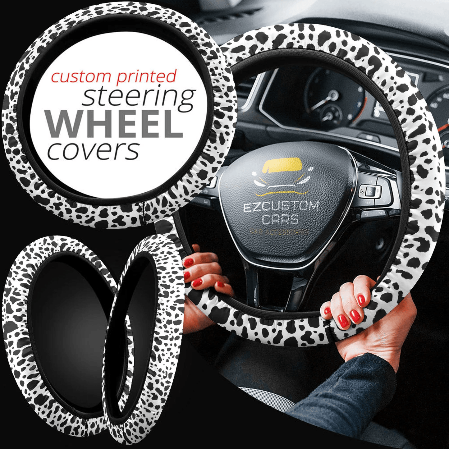 Cow Skin Anime Steering Wheel Cover Custom Animal Car Accessories
