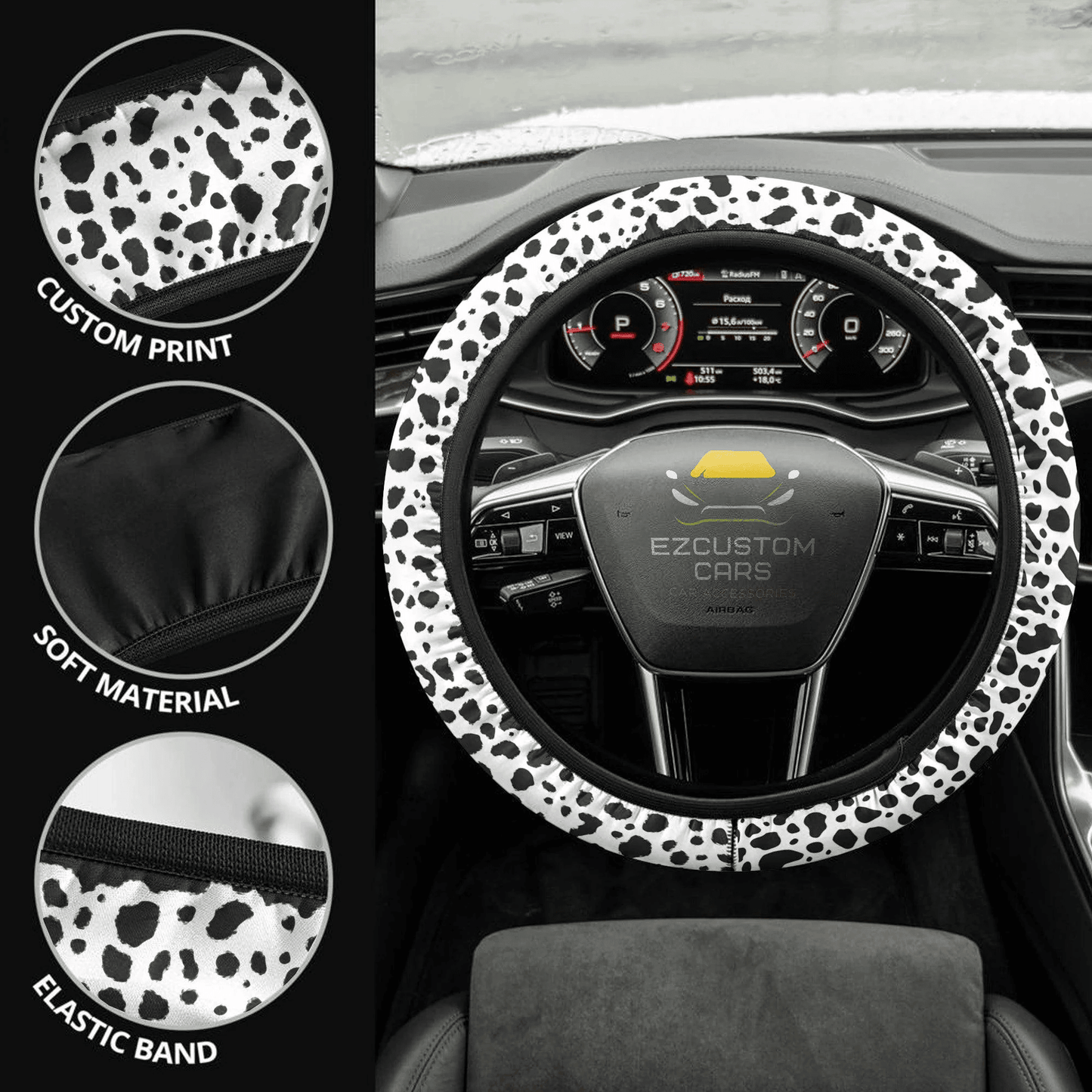 Cow Skin Anime Steering Wheel Cover Custom Animal Car Accessories