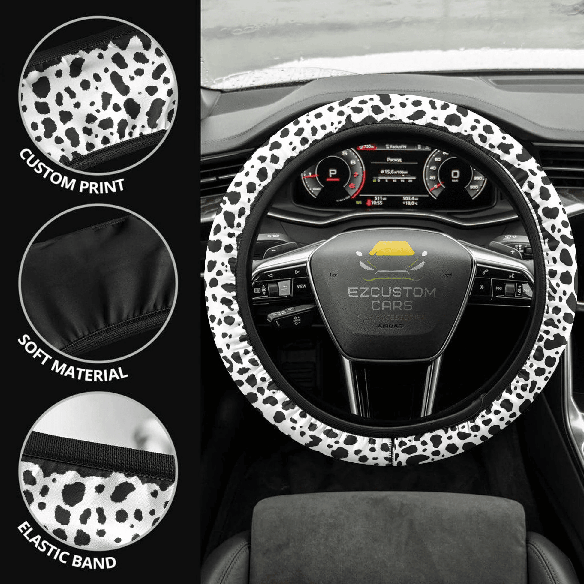 Cow Skin Anime Steering Wheel Cover Custom Animal Car Accessories