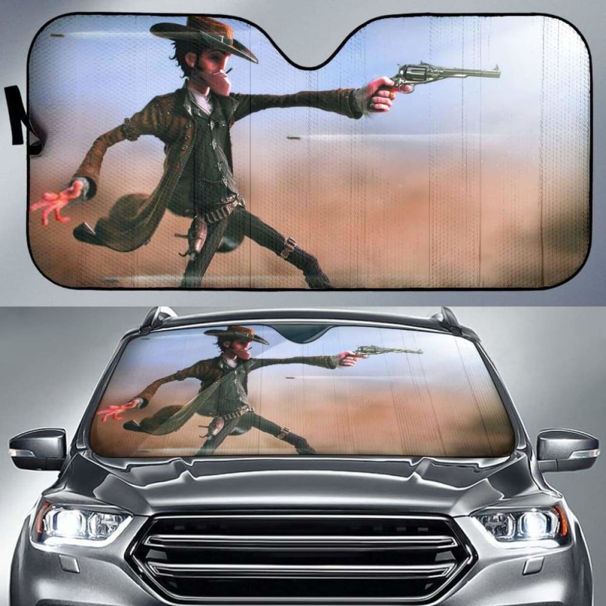 Cowboy Guns Battle car auto sunshades 918b Universal Fit