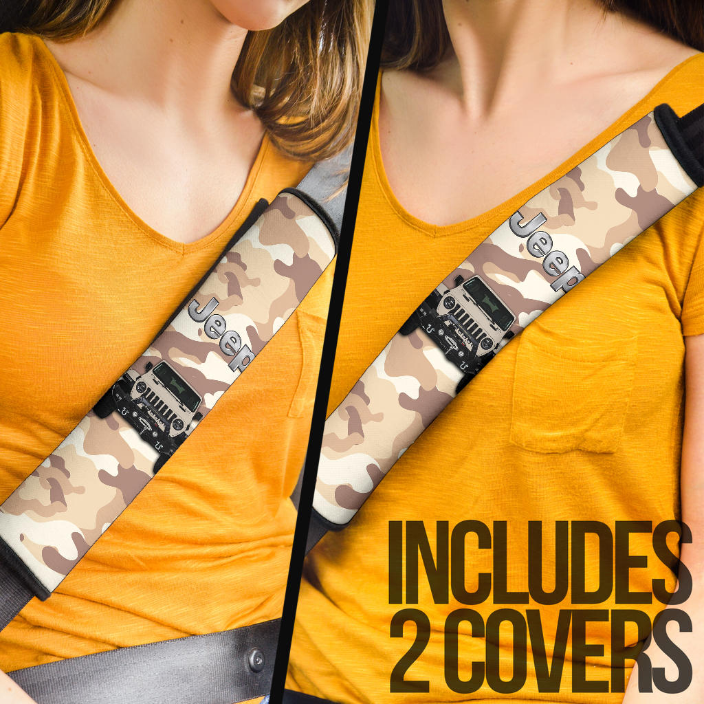 Cream White Jeep Camouflage Car Seat Belt Cover Custom Car Accessories
