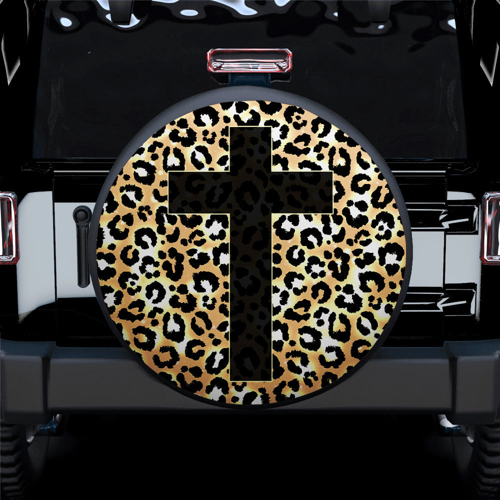 Cross Jesus, Leopard Skin Car Spare Tire Cover