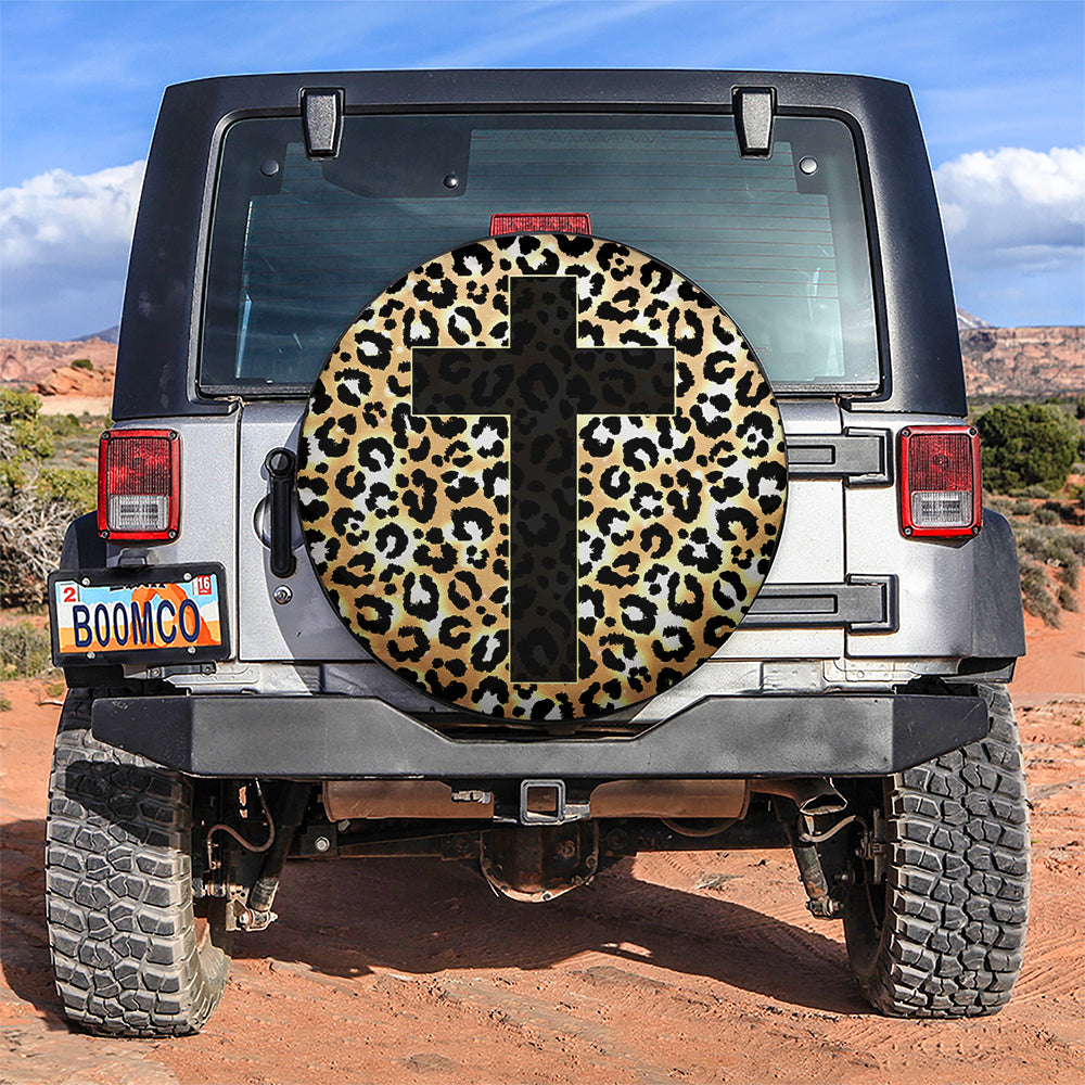 Cross Jesus, Leopard Skin Car Spare Tire Cover