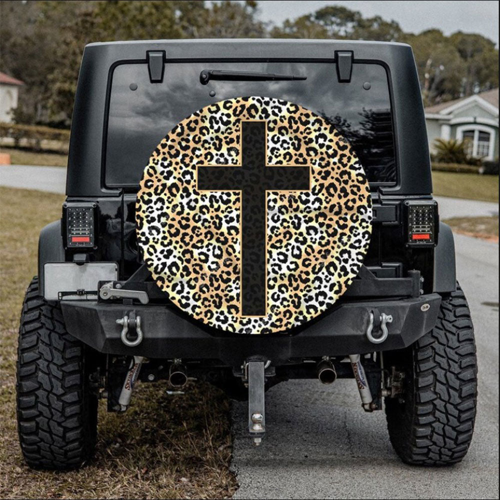 Cross Jesus, Leopard Skin Car Spare Tire Cover