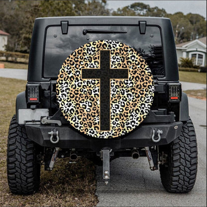 Cross Jesus, Leopard Skin Car Spare Tire Cover