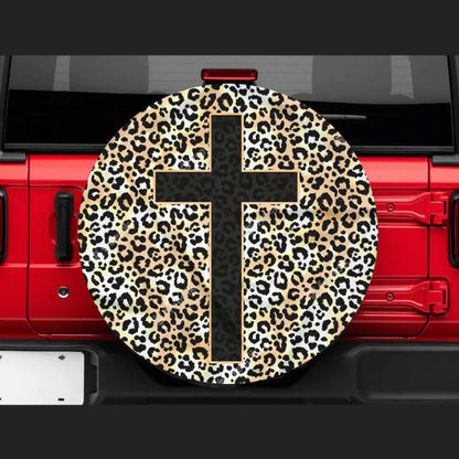 Cross Jesus, Leopard Skin Car Spare Tire Cover