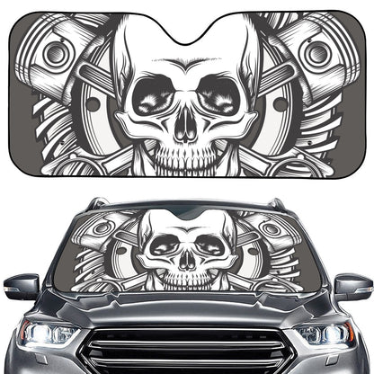 Cross Piston Mechanic Skull Print Car Windshield Sun Shade
