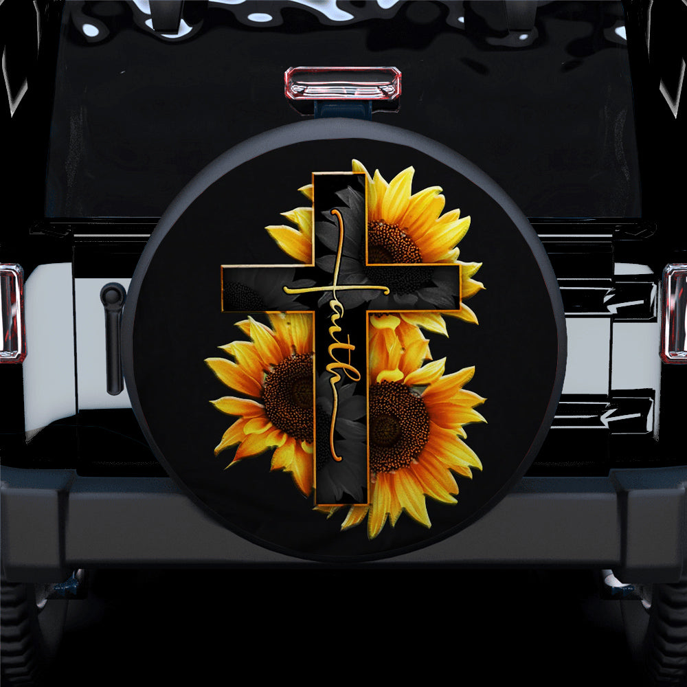 Cross Sunflower Faith Car Spare Tire Cover